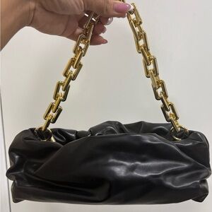 Unbranded Black Leather Chain-Handle Shoulder Bag